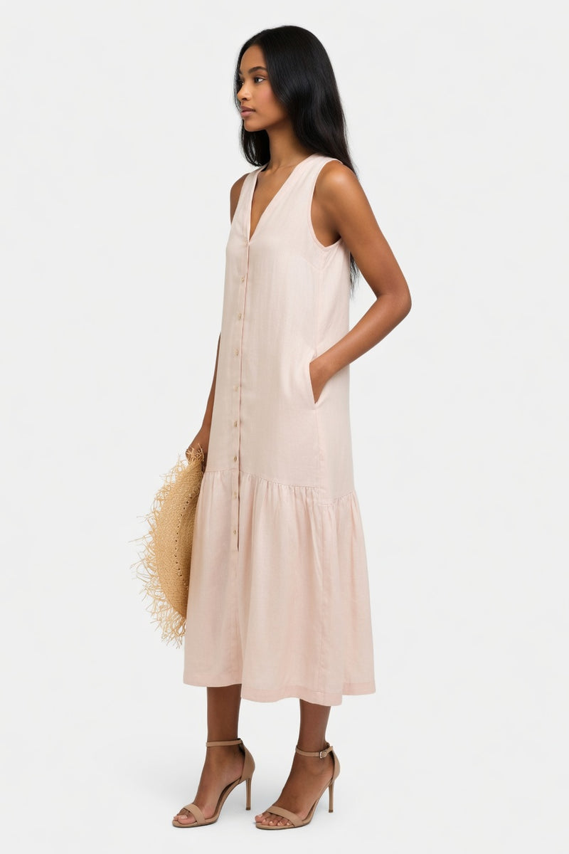 Cotton Slip Dress V-Neck — side view