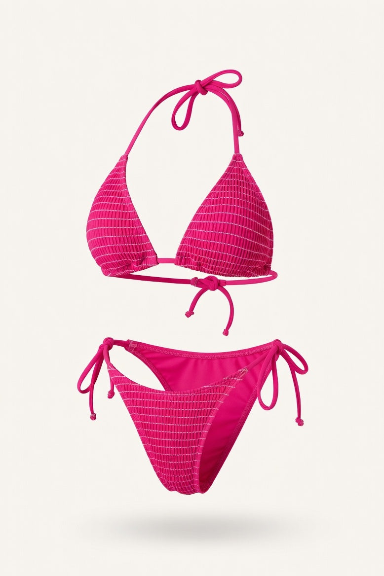 Cross-Front Bikini Set — Rose Red