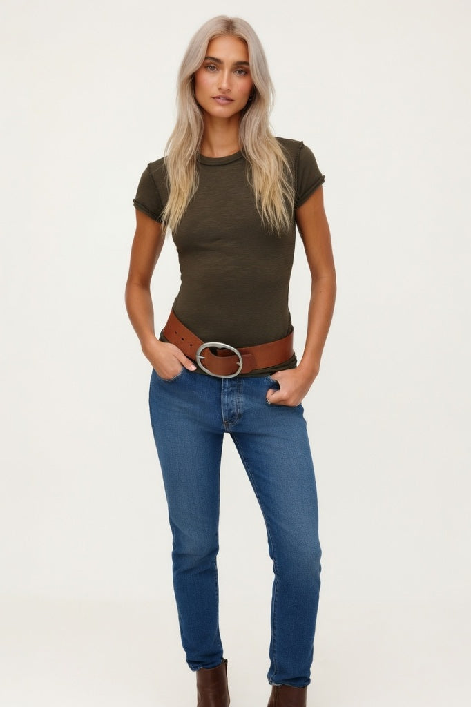 Slub Cotton Crew Neck Tee — Coffee