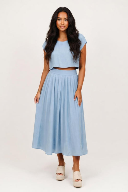 Crop Top & Pleated Midi Skirt Co-ord — front view