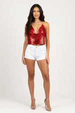 Metal Sequin Chain Mail Camisole — Red