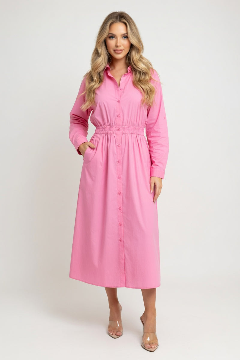 Belted Shirt Dress — Pink