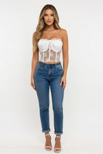 Lace Mesh Halter Top — White