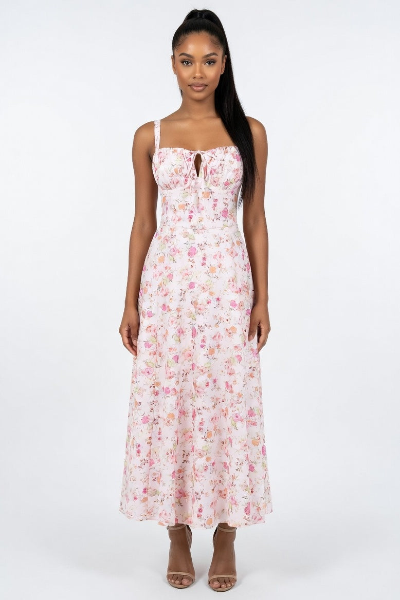 Printed Halter Maxi Dress — Orange Pink Floral