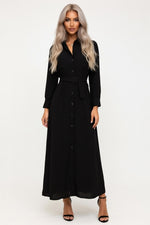 Button Through Chiffon Midi Dress — Black