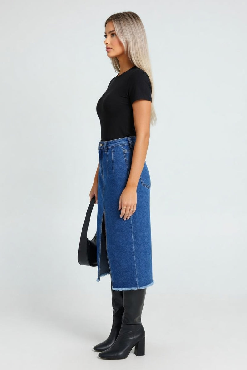 High Waisted Denim Mini Skirt — side view