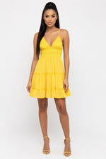 Lace Splice Suspender Dress — Yellow
