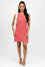 Knitted Round Neck Dress — Orange Red