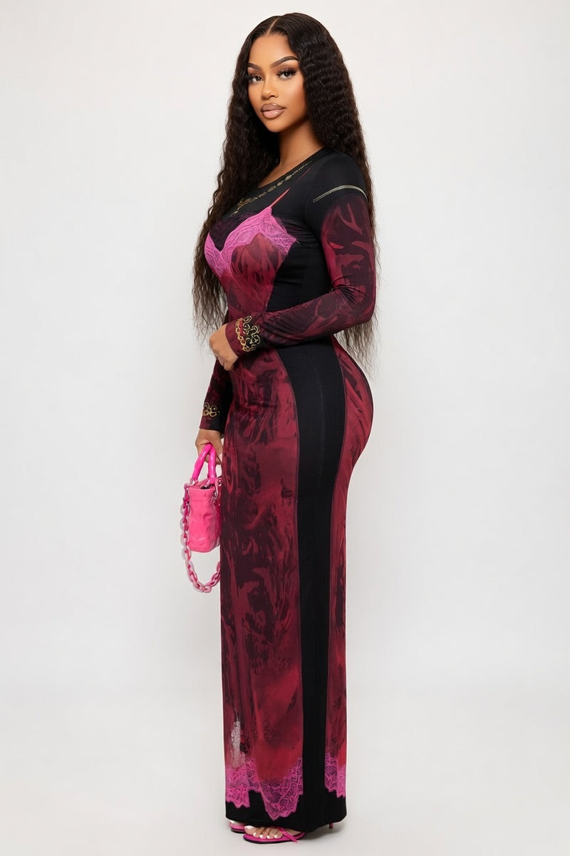 Printed Long Sleeve Bodycon Dress — side view