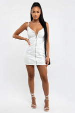 Ring Zip Halter Mini Dress — White