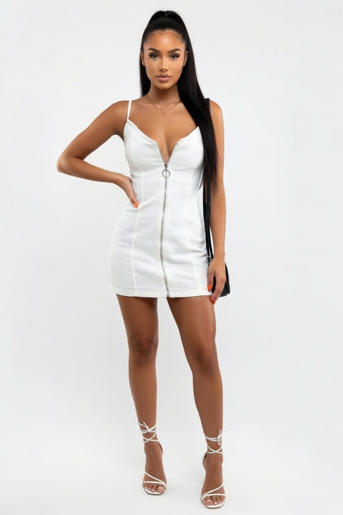 Ring Zip Halter Mini Dress — White