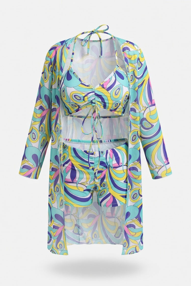 Mesh Three-Piece Swimwear Set — Pattern 10