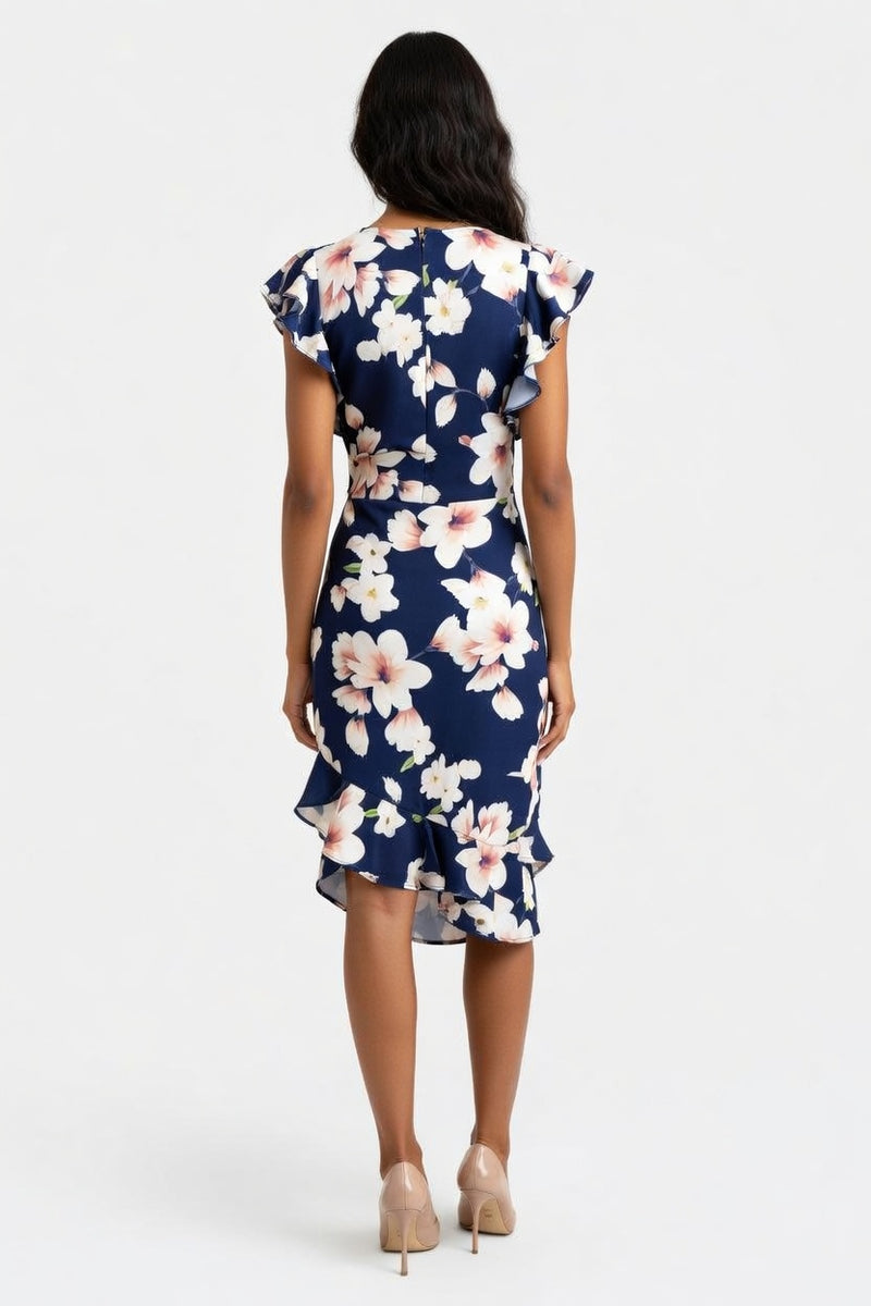 Ruffle V-Neck Mini Dress — back view