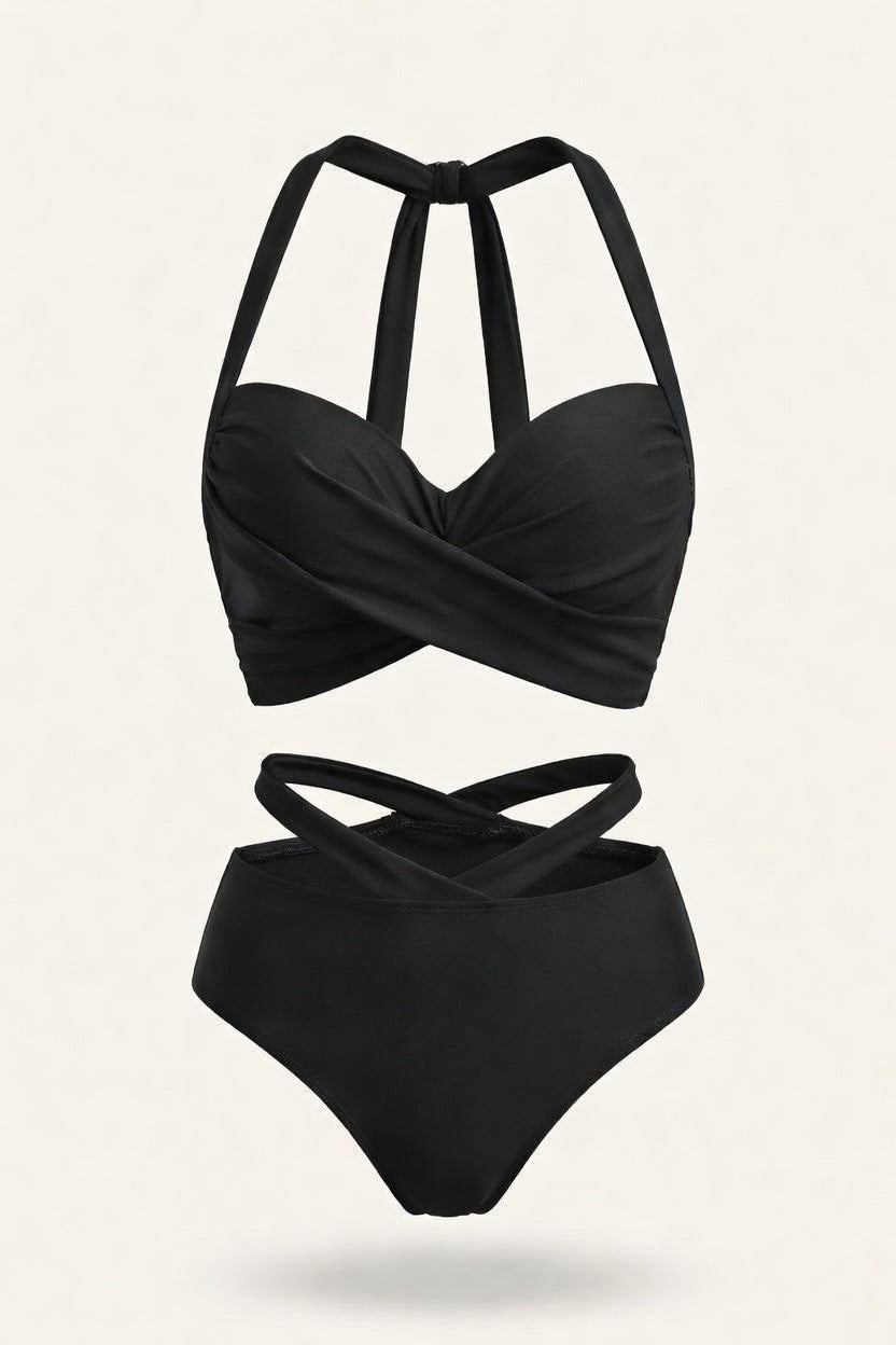 Underwire High Waist Bikini Set — Blue Snake Print