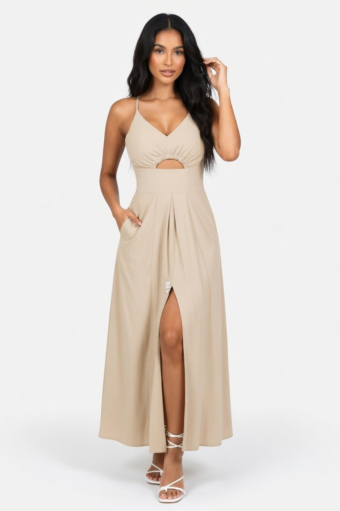 Halter Pocket Dress — Apricot