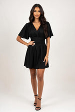 Metallic Ruffle Sleeve Mini Dress — Black