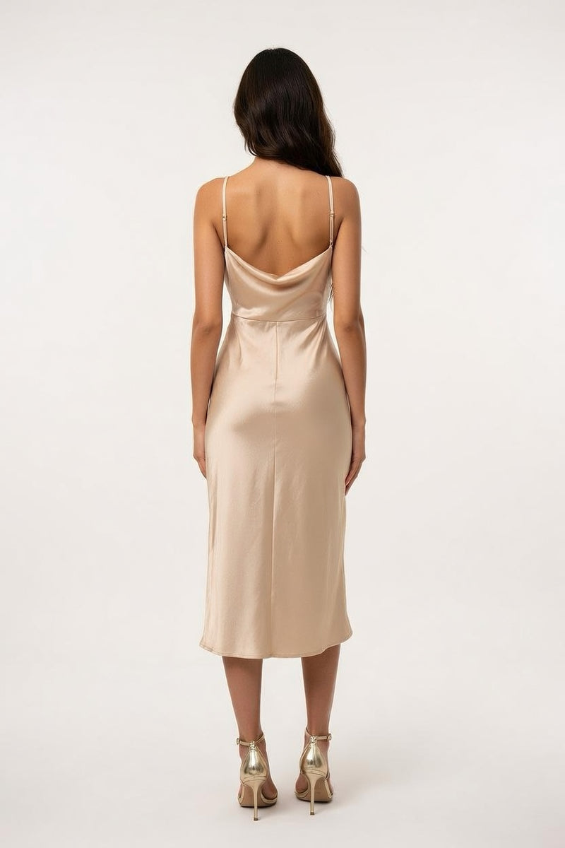 Satin Slip Dress with Side Slit — back view