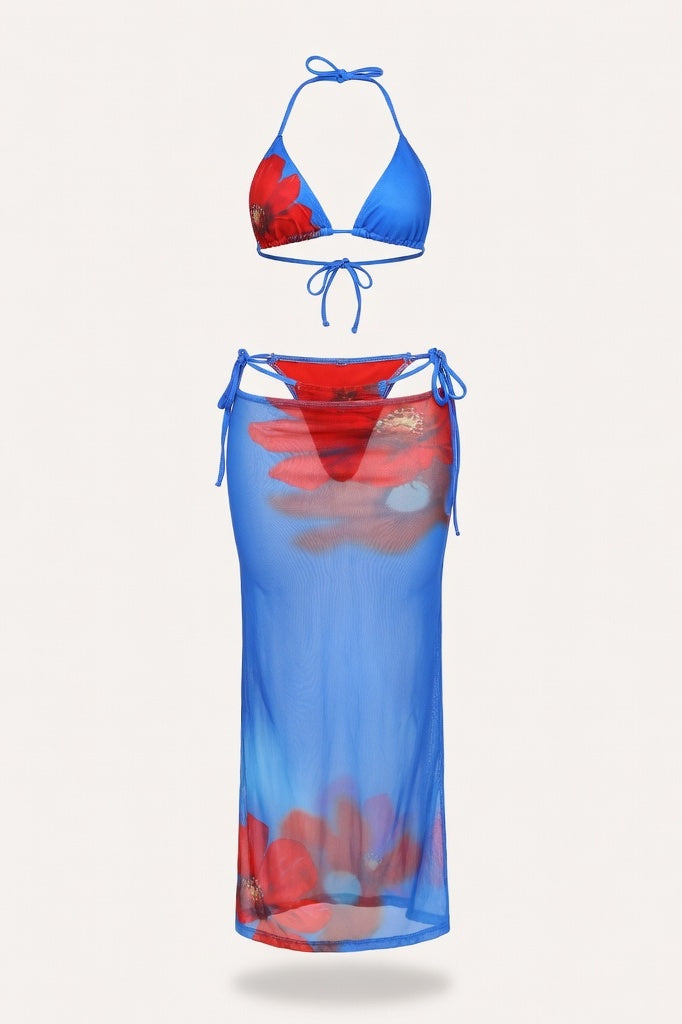 Floral Halter Bikini Set — Blue