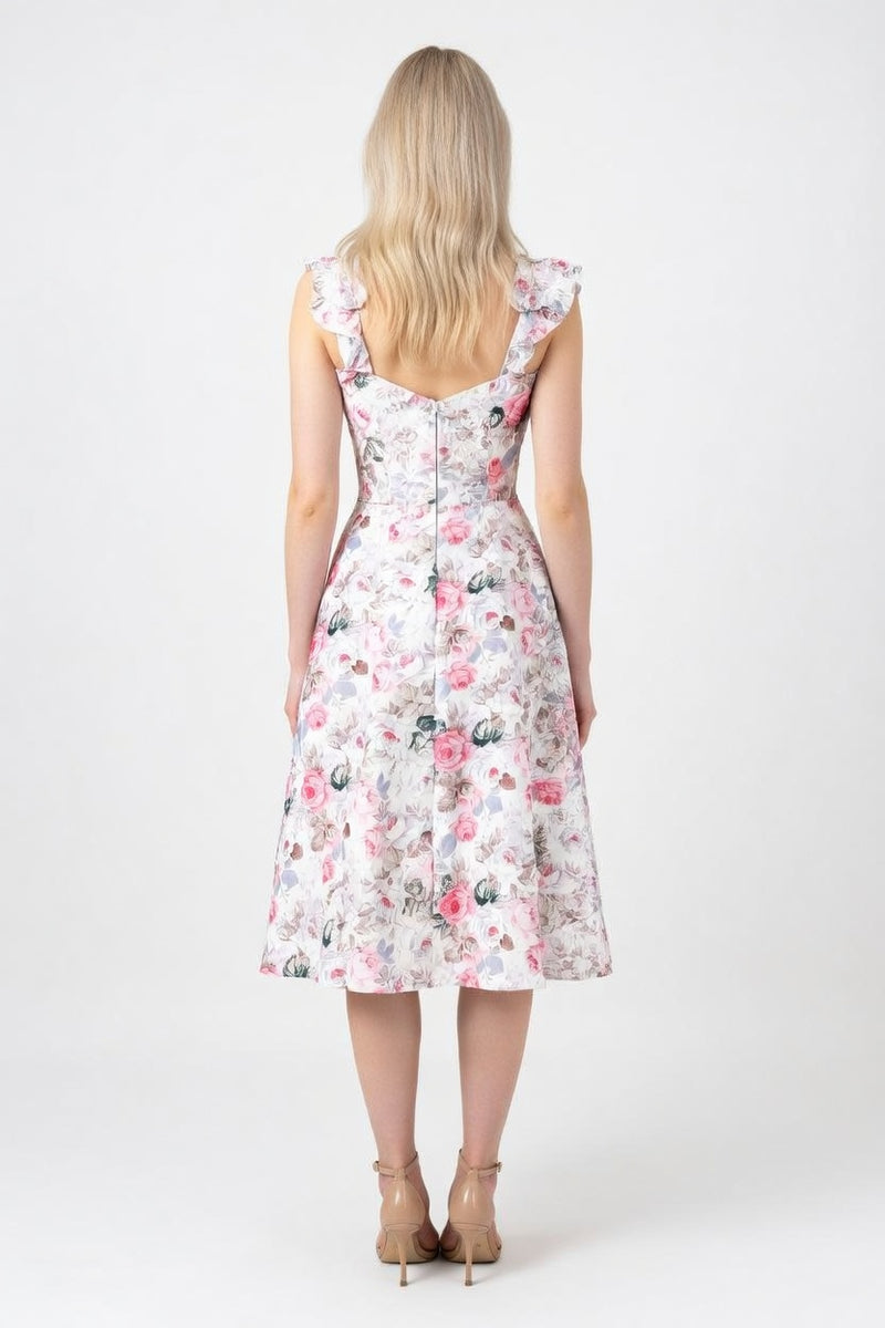 Printed Bow Detail Mini Dress — back view