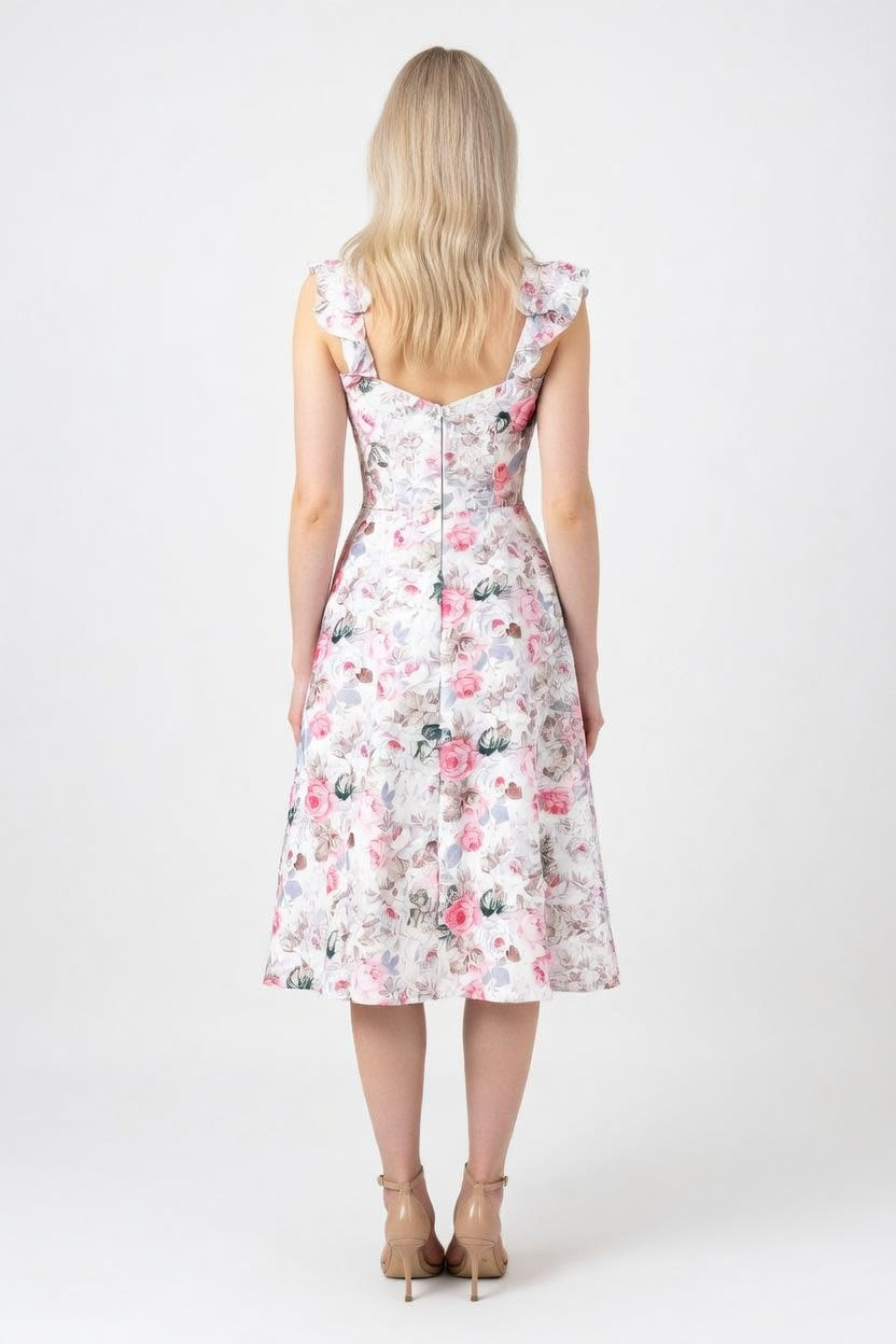 Printed Bow Detail Mini Dress — back view