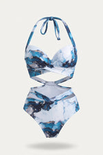 Printed High Waist Bikini Set — Blue Marble