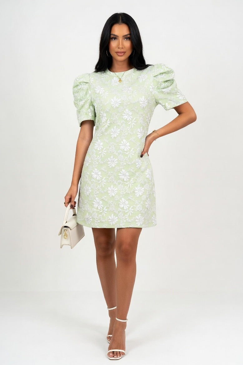Daisy Embossed Fishtail Dress — Light Green