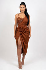 Sequin One-Shoulder Maxi Dress — Brown