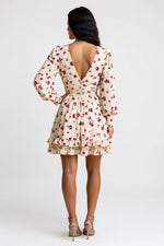 Printed Pleated V-Neck Dress — back view