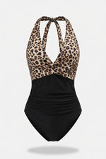 Cross Back Colour Block Swimsuit — Black Floral