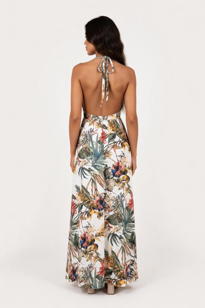 Open Back Print Dress — back view