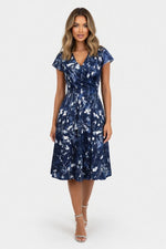Printed Round Neck Pocket Dress — Purple Blue