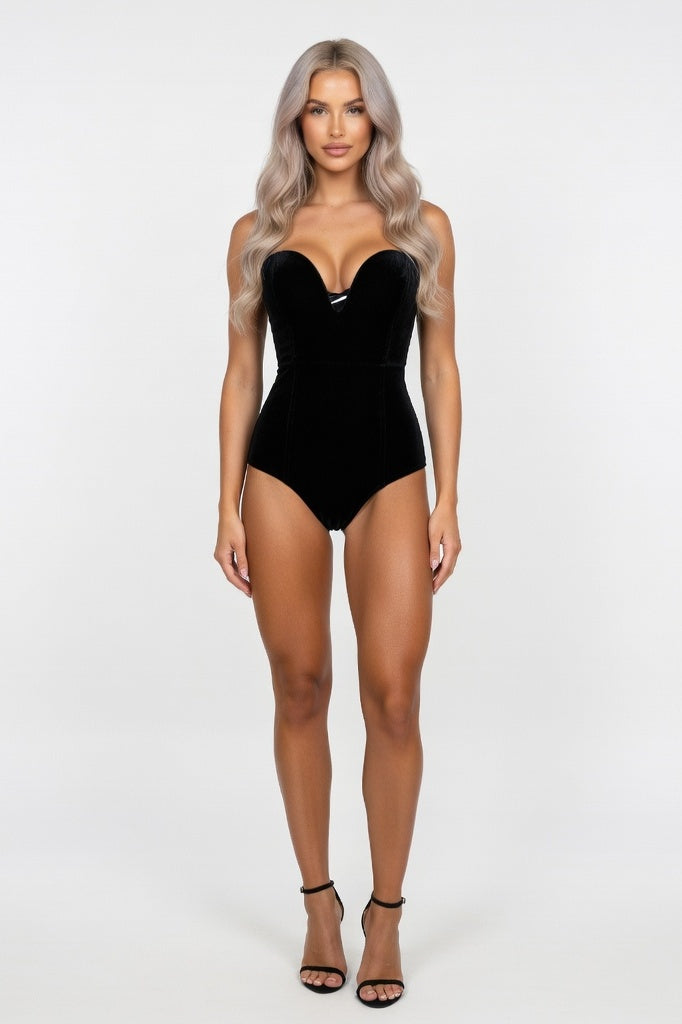 Gold Velvet Strapless Bodycon Dress — Black