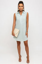 Striped Shirt Dress — Green