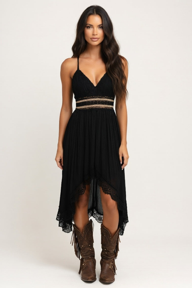 Lace Strappy Dress — Black