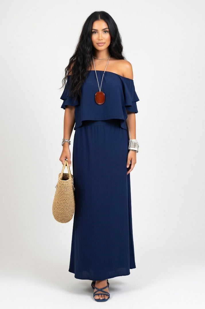 One-Shoulder Midi Dress — Navy Blue