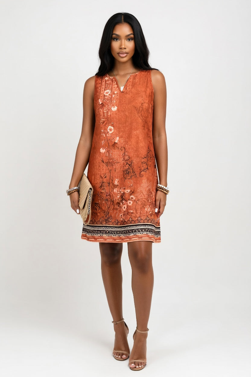 V-Neck Printed A-Line Dress — front view