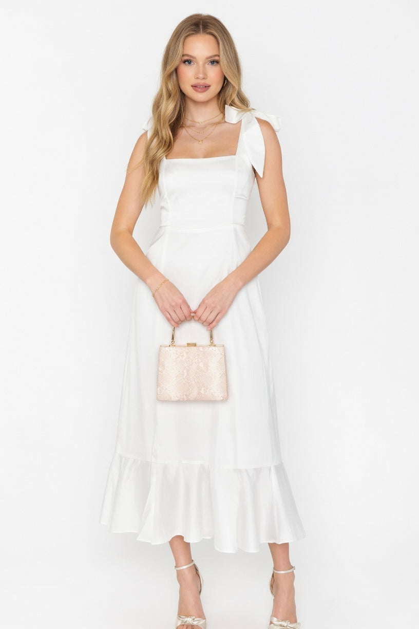 Lace-Up Ruffle Dress — Off White