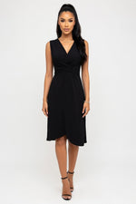 V-Neck Wrap Midi Dress — Black