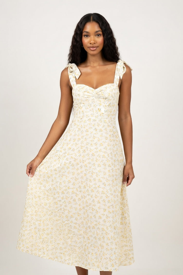 Halter Floral Midi Dress — Apricot