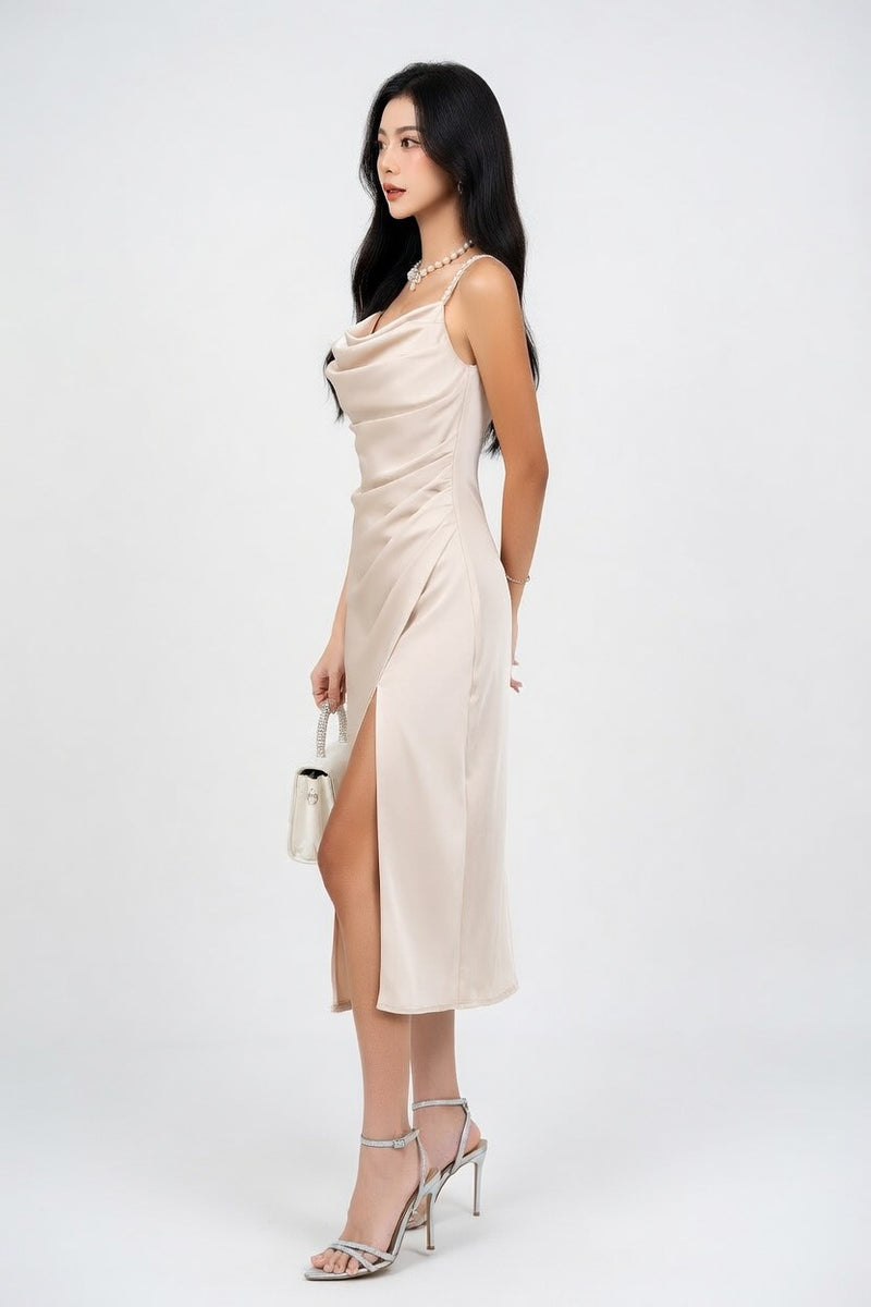 Pearl Strap Satin Dress — side view
