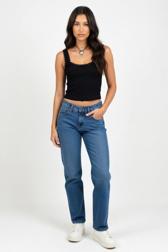 Lace Camisole Top — Black