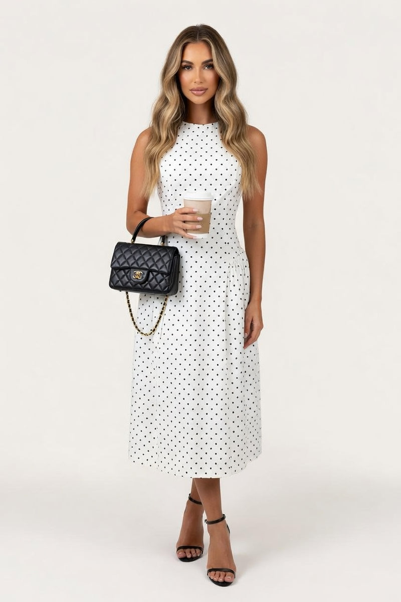 Polka Dot A-Line Midi Dress — front view