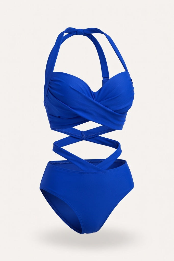 Printed High Waist Bikini Set — Royal Blue