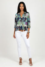 Printed Shirt Lapel Top — Green