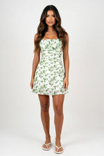 Halter Floral Mini Dress — Green