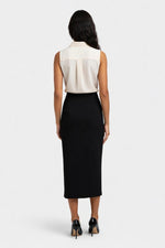 Stretch Midi Skirt with Side Slit — back view