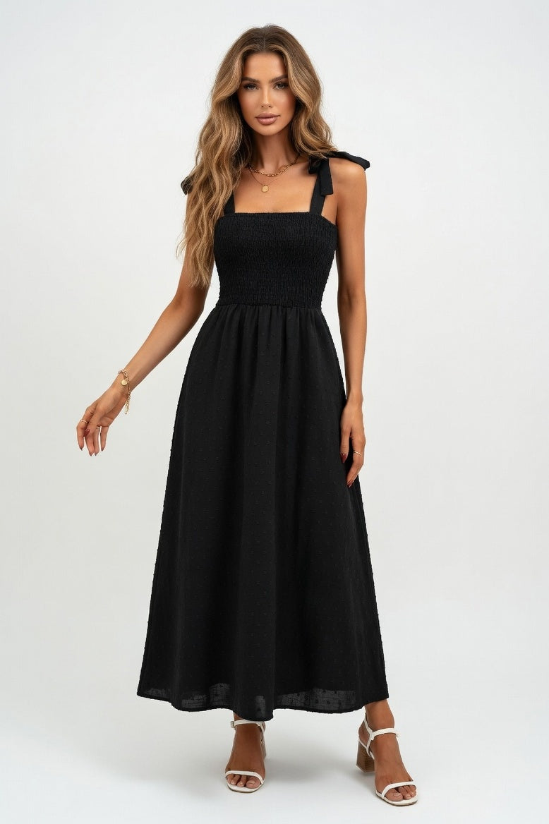 Printed Halter Maxi Dress — Black