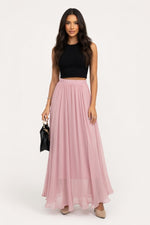 Chiffon High-Waist Maxi Skirt — Light Pink