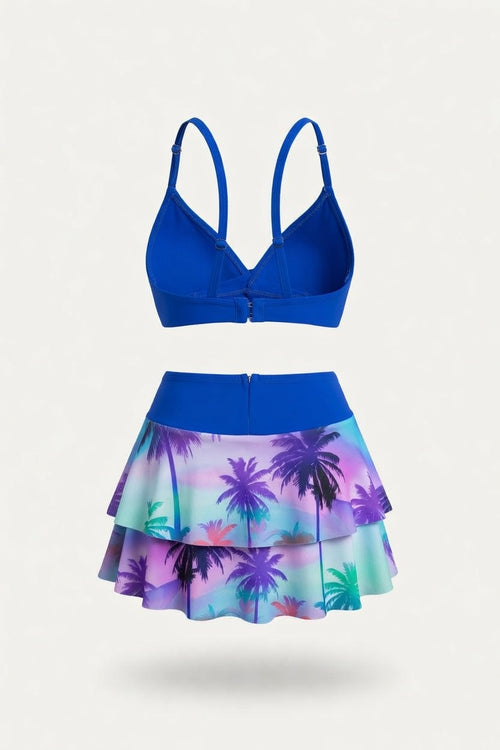 High Waist Ruffle Print Bikini Set — back view