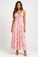 Printed Halter Maxi Dress — Pink Base Pink Floral